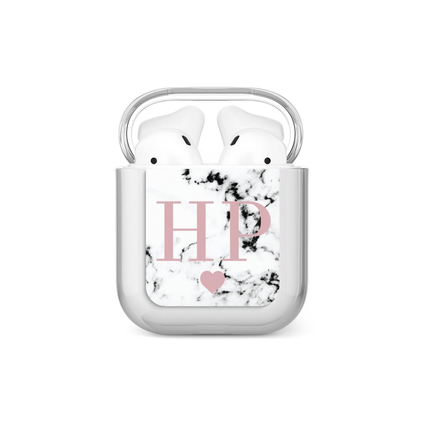 Marble Blush Pink Heart Personalised AirPods Case