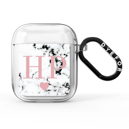 Marble Blush Pink Heart Personalised AirPods Clear Case