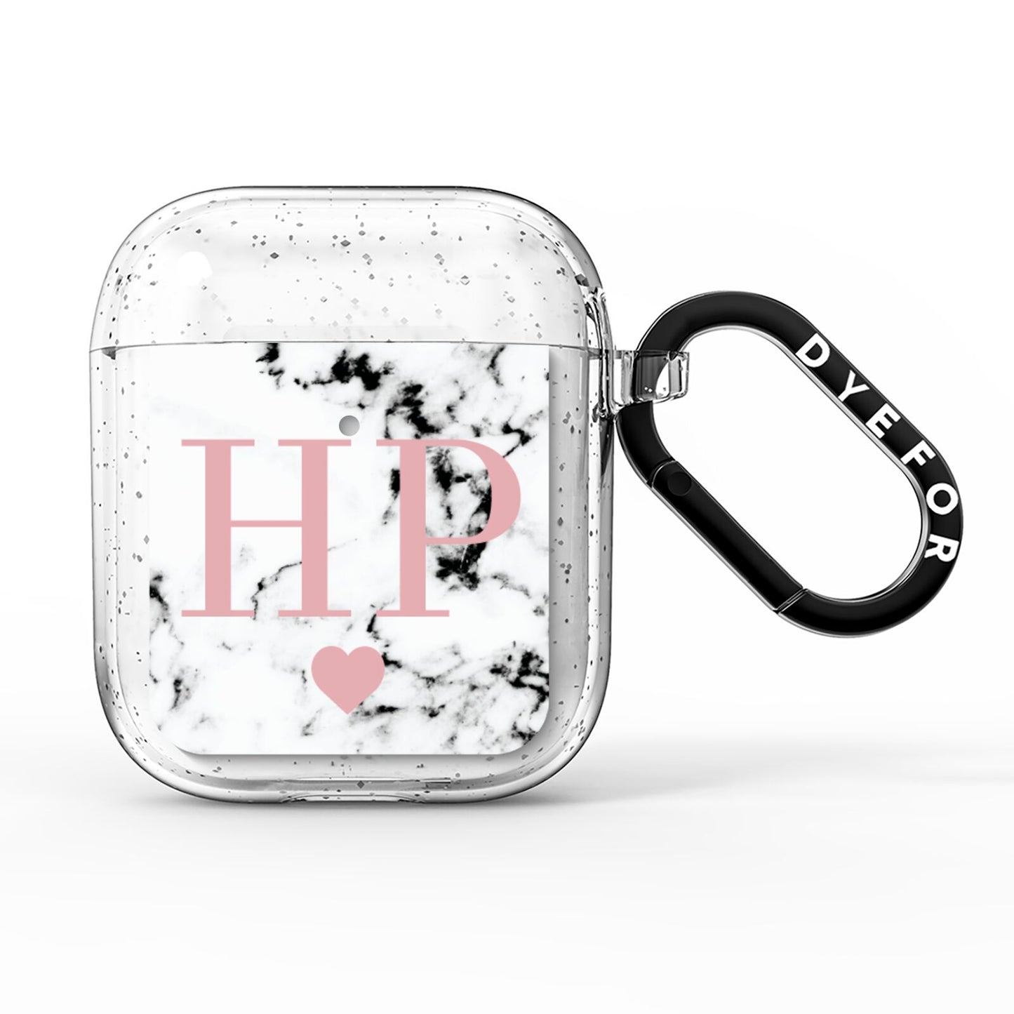 Marble Blush Pink Heart Personalised AirPods Glitter Case