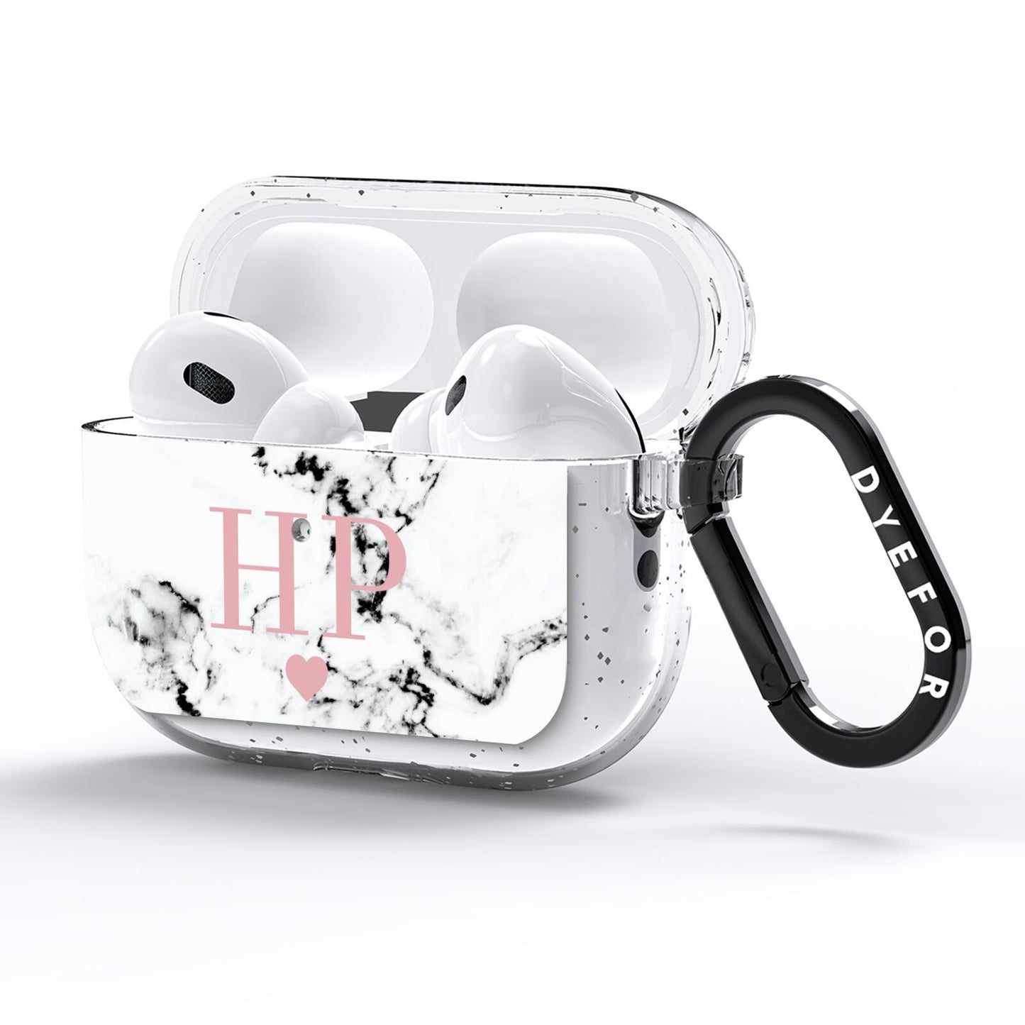 Marble Blush Pink Heart Personalised AirPods Pro Glitter Case Side Image