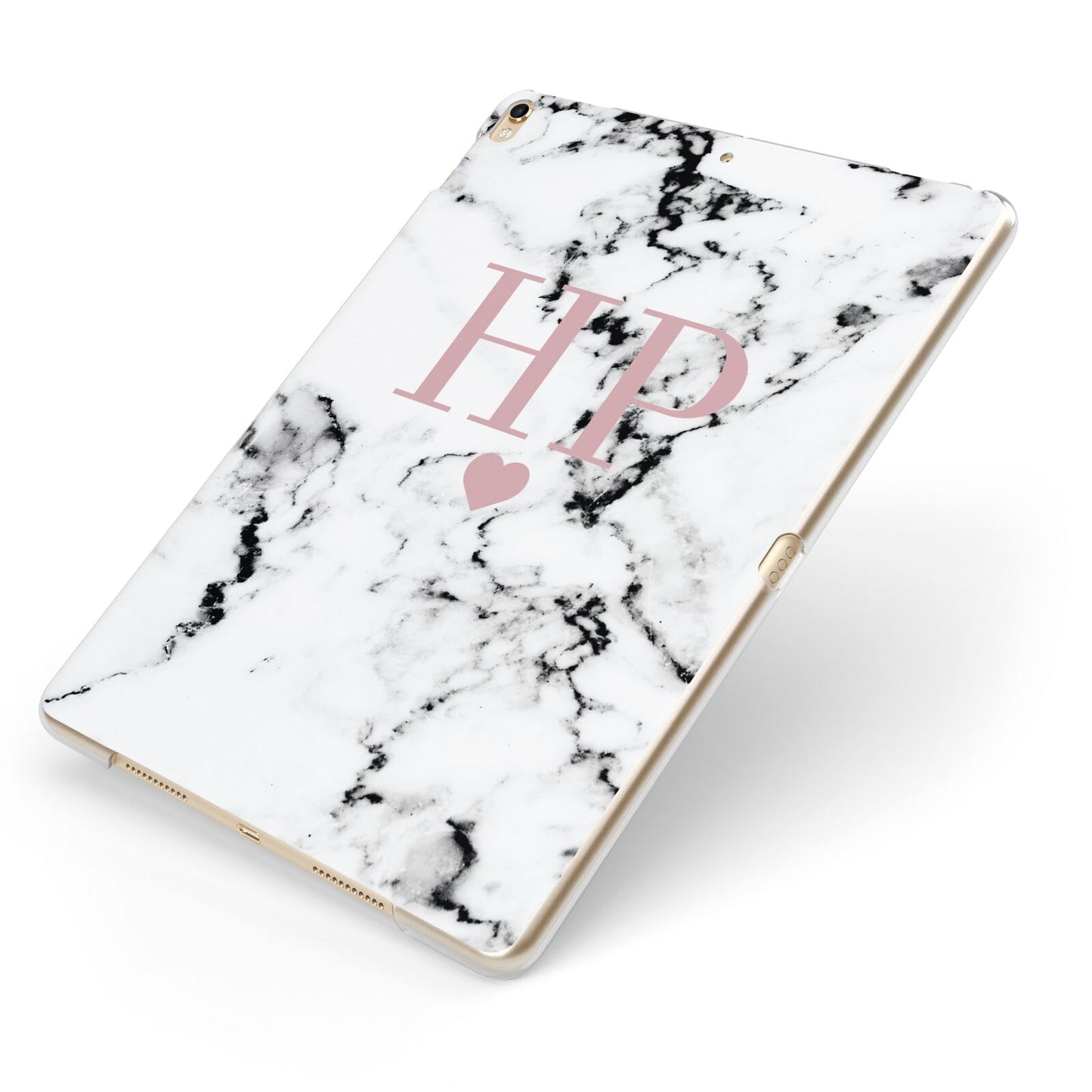 Marble Blush Pink Heart Personalised Apple iPad Case on Gold iPad Side View