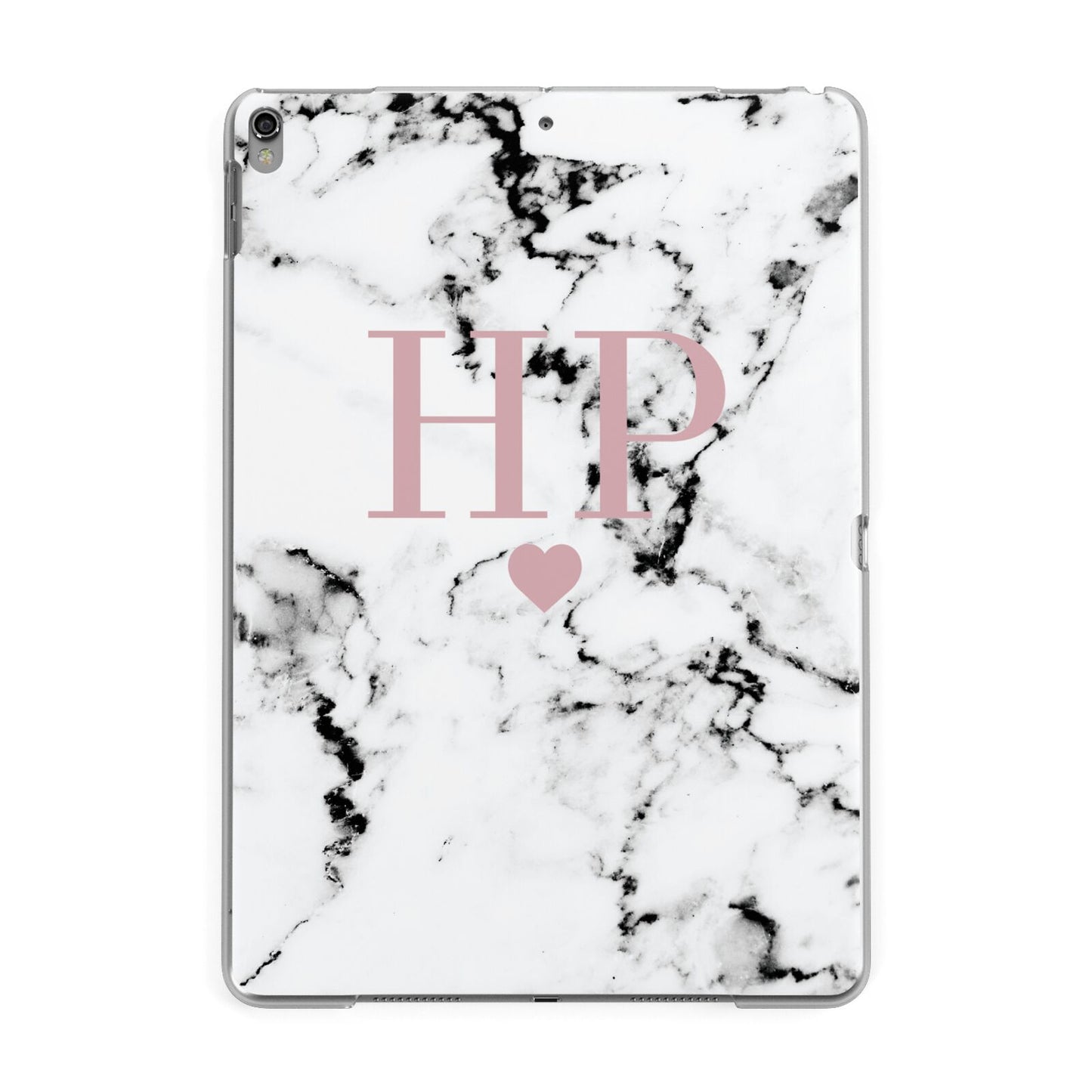 Marble Blush Pink Heart Personalised Apple iPad Grey Case