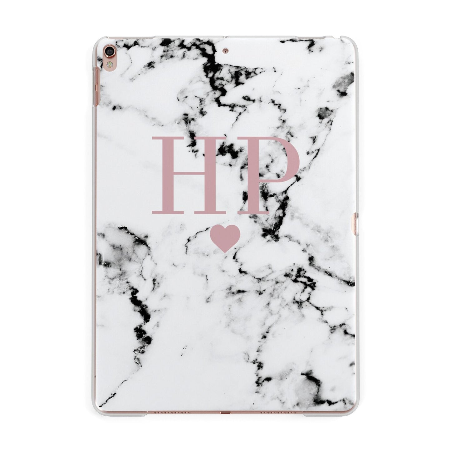 Marble Blush Pink Heart Personalised Apple iPad Rose Gold Case