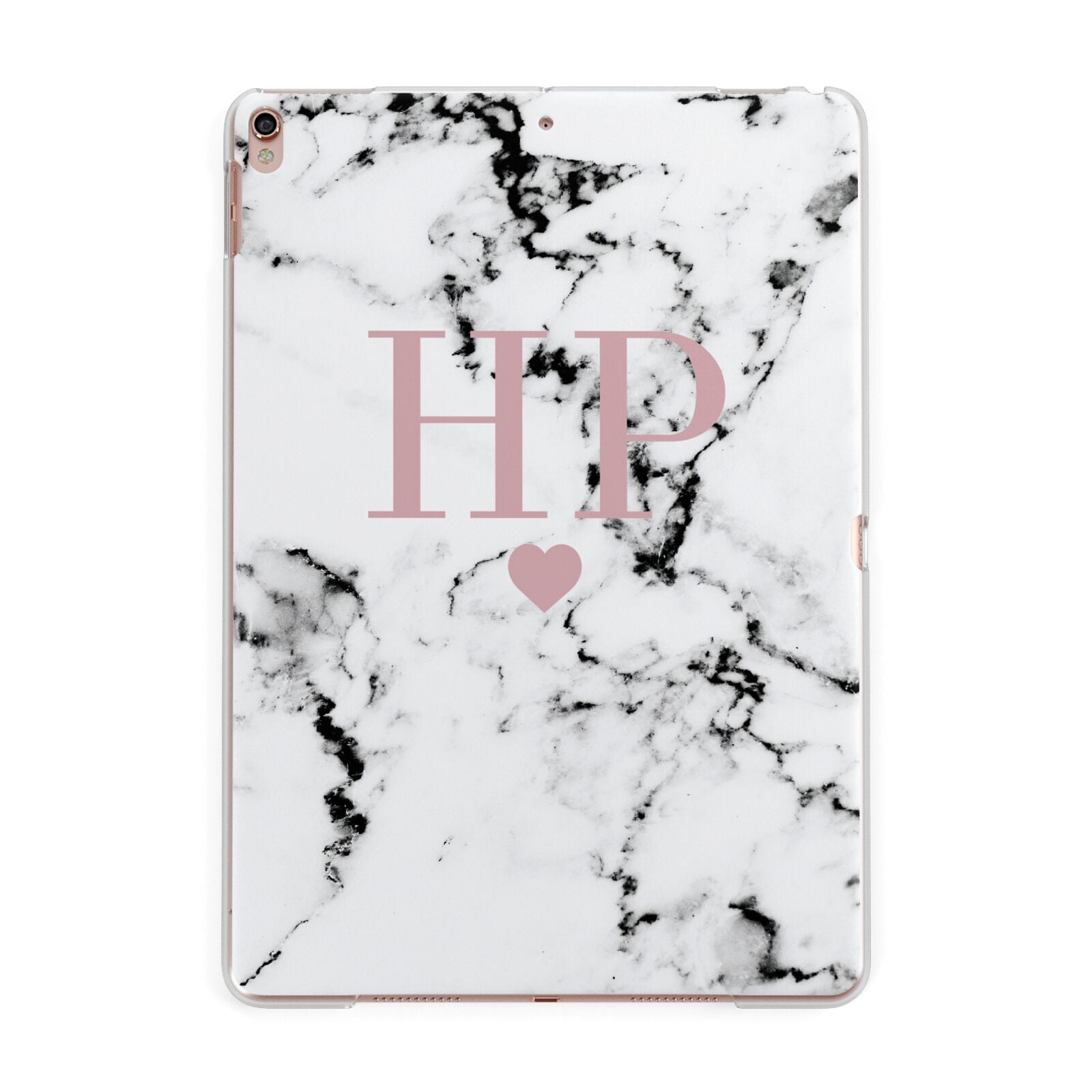 Marble Blush Pink Heart Personalised Apple iPad Rose Gold Case