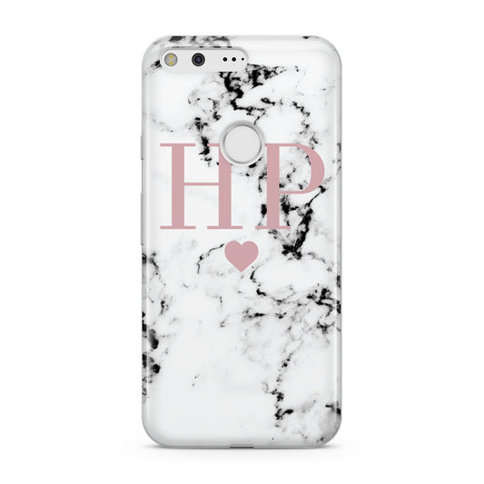 Marble Blush Pink Heart Personalised Google Pixel Case