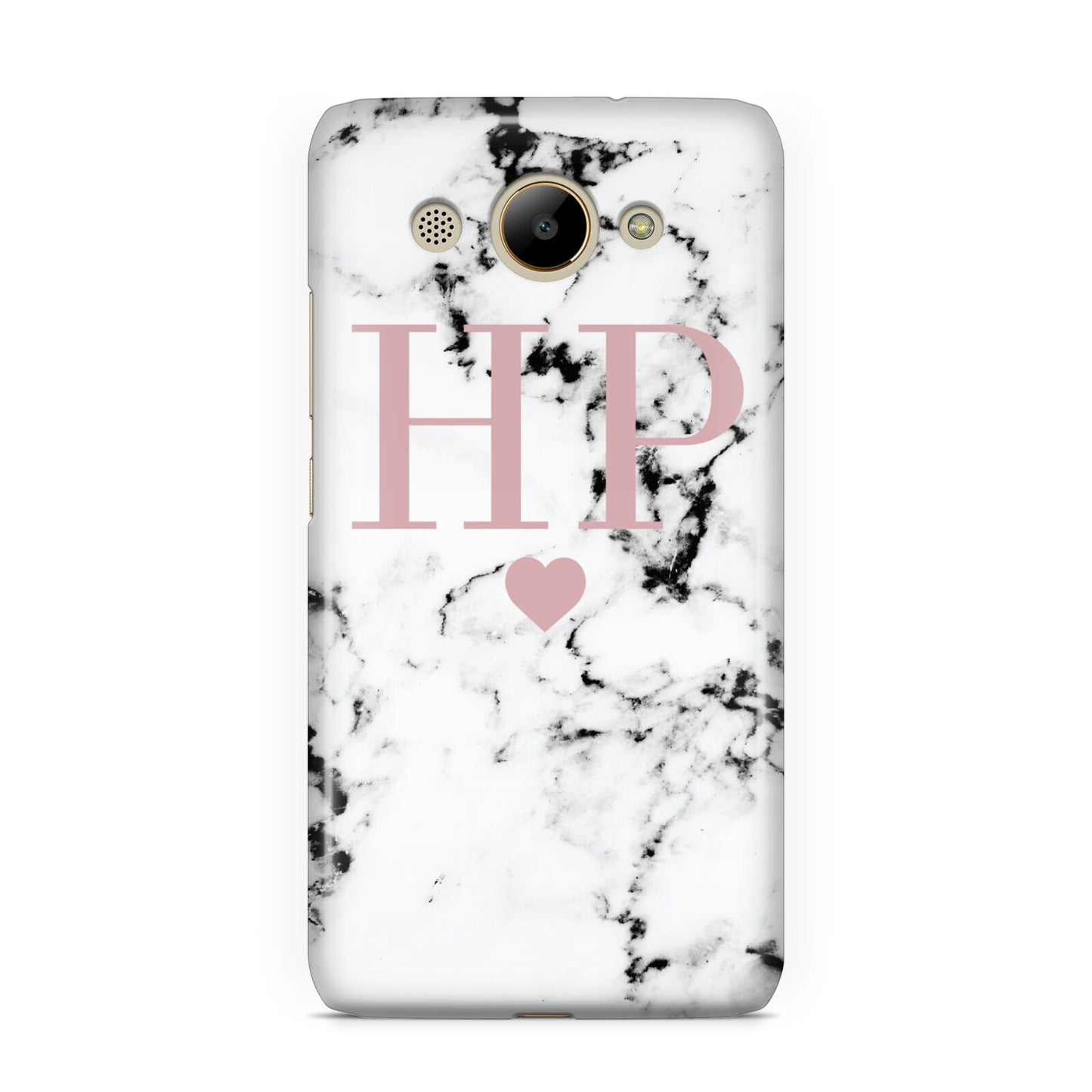 Marble Blush Pink Heart Personalised Huawei Y3 2017