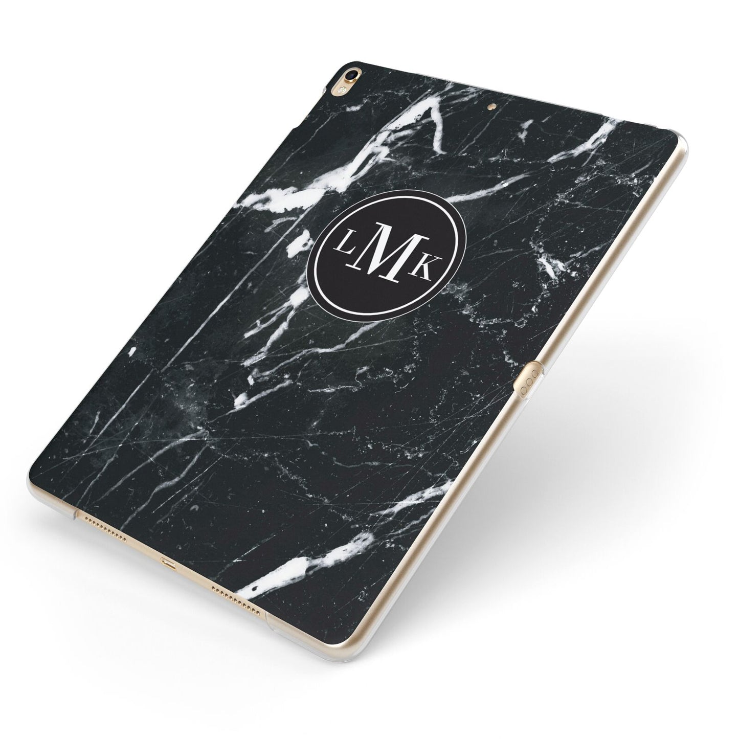 Marble Custom Initials Circle Apple iPad Case on Gold iPad Side View