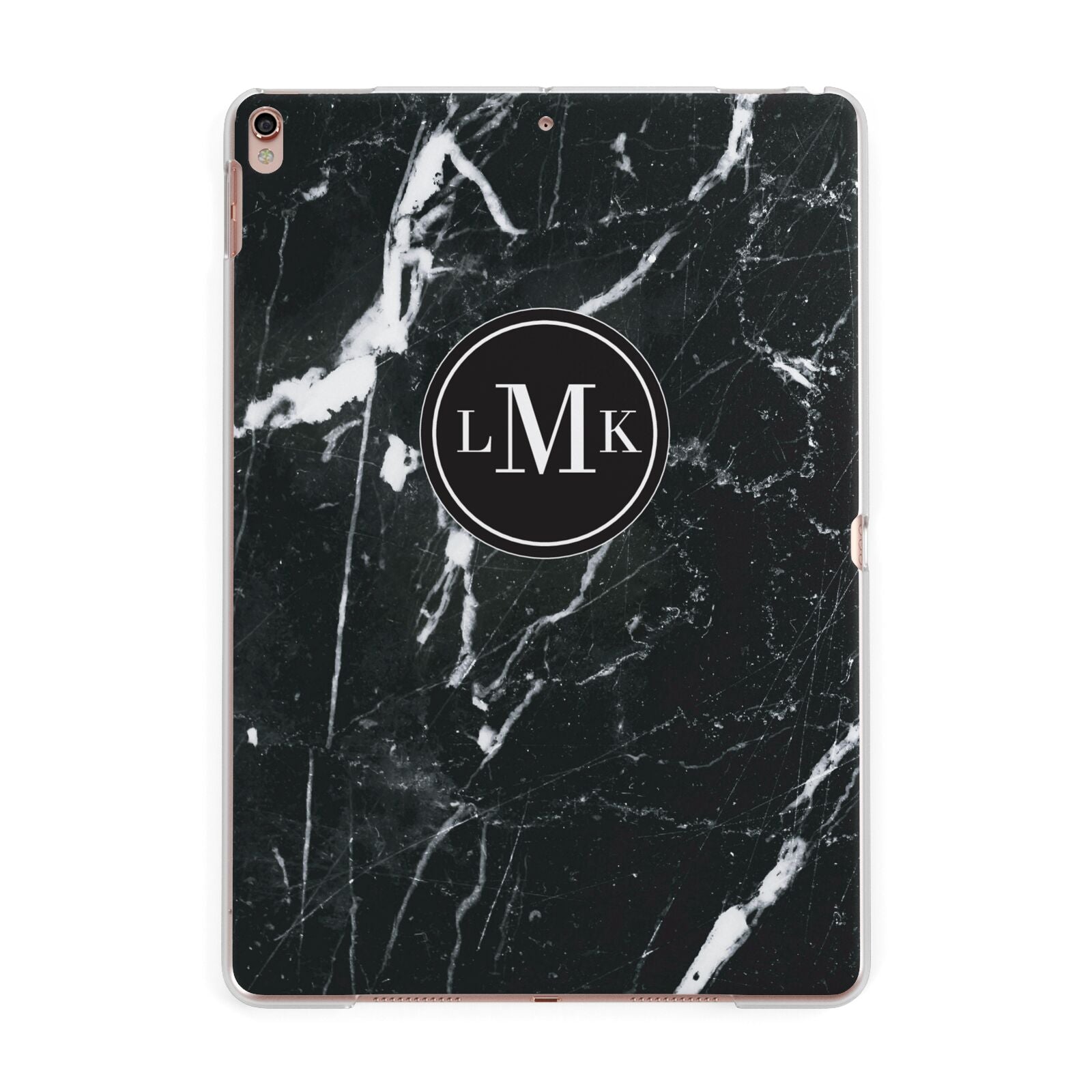 Marble Custom Initials Circle Apple iPad Rose Gold Case