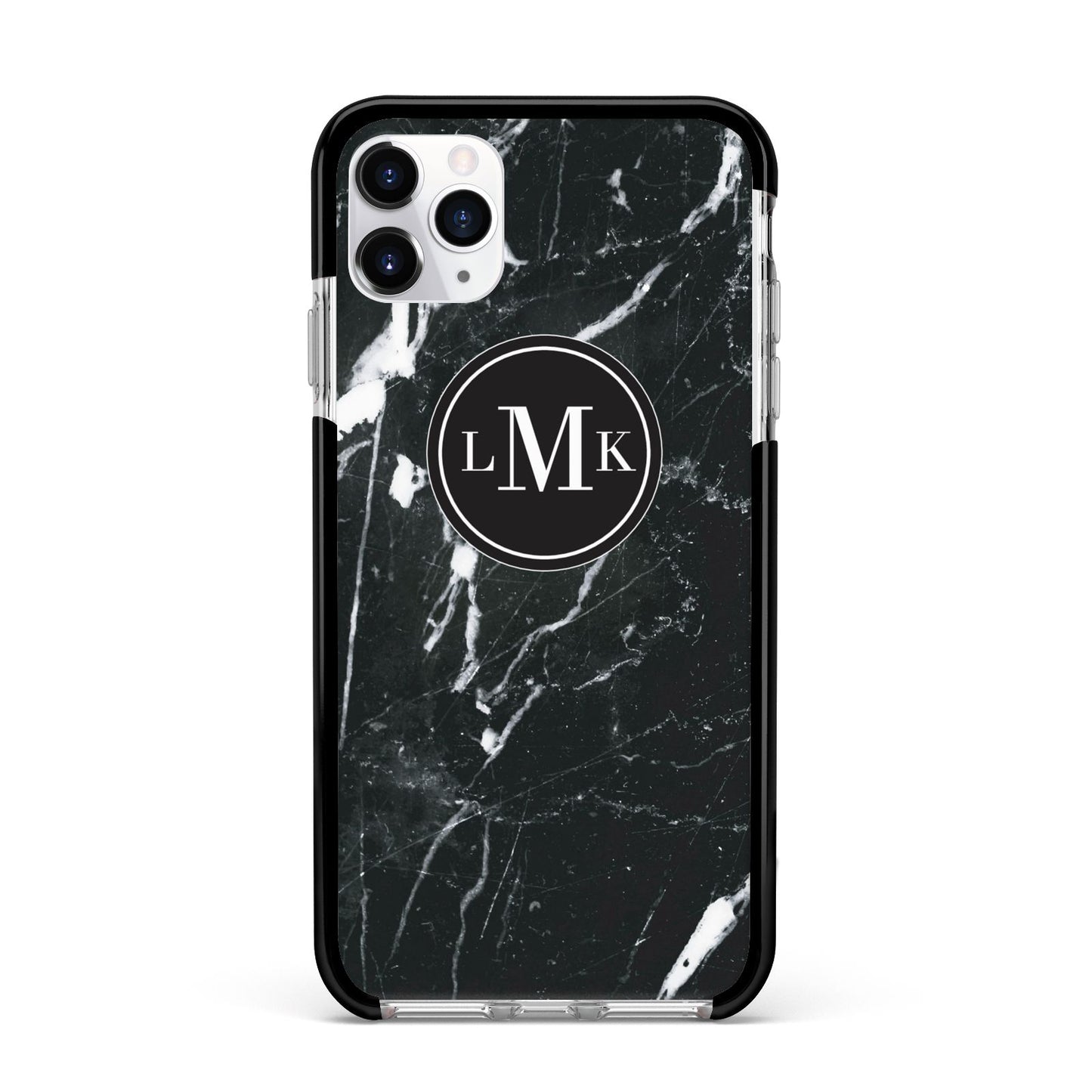 Marble Custom Initials Circle Apple iPhone 11 Pro Max in Silver with Black Impact Case