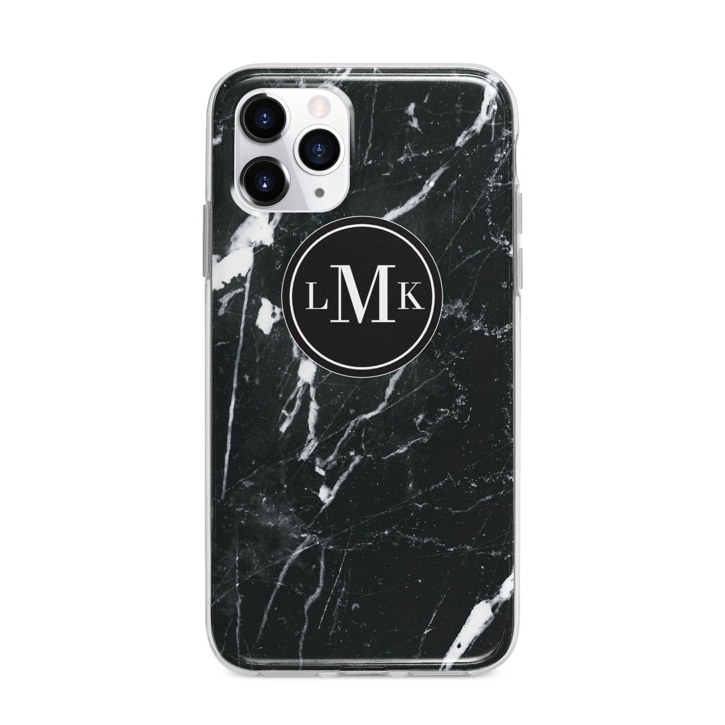 Marble Custom Initials Circle Apple iPhone 11 Pro Max in Silver with Bumper Case