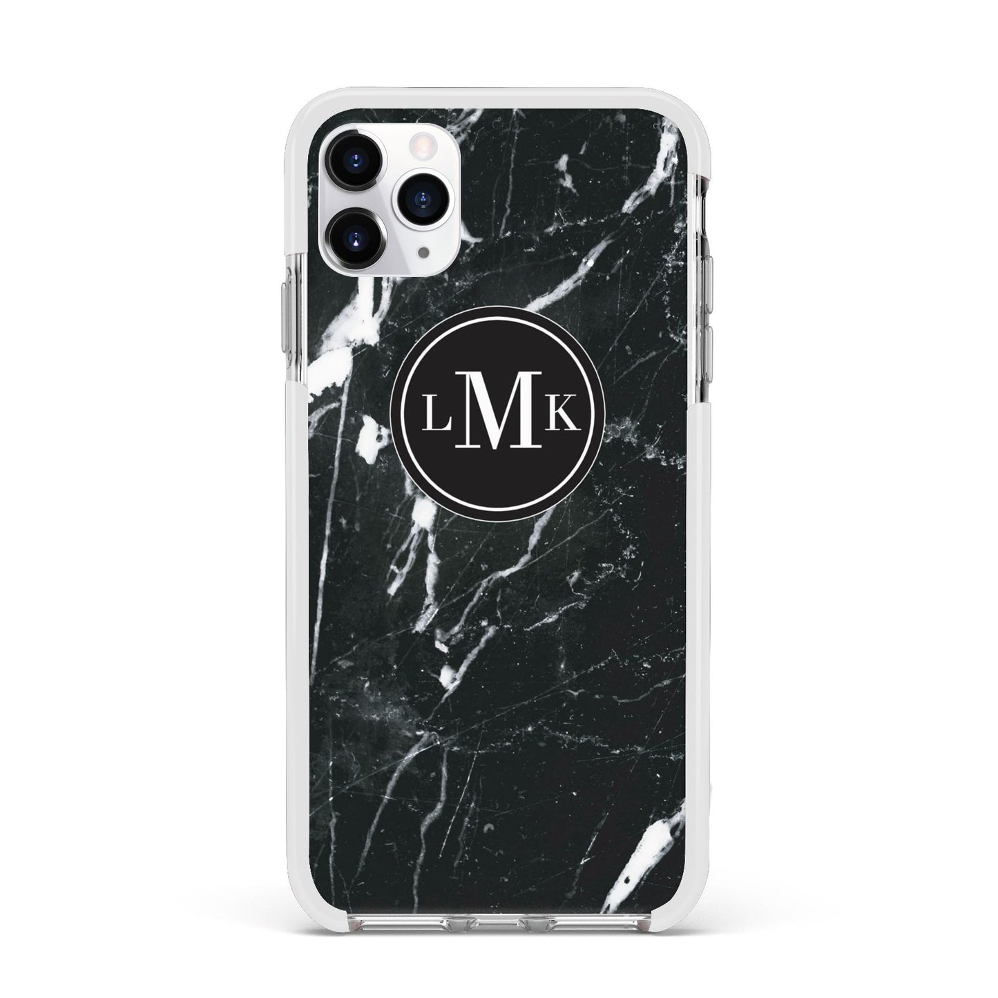 Marble Custom Initials Circle Apple iPhone 11 Pro Max in Silver with White Impact Case