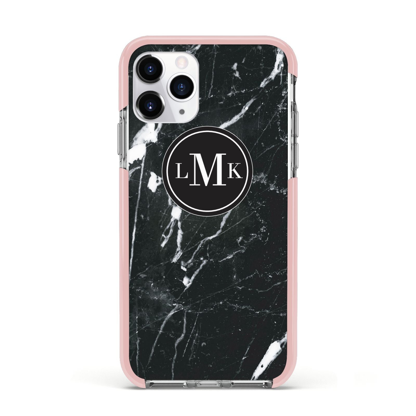 Marble Custom Initials Circle Apple iPhone 11 Pro in Silver with Pink Impact Case