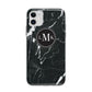 Marble Custom Initials Circle Apple iPhone 11 in White with Bumper Case