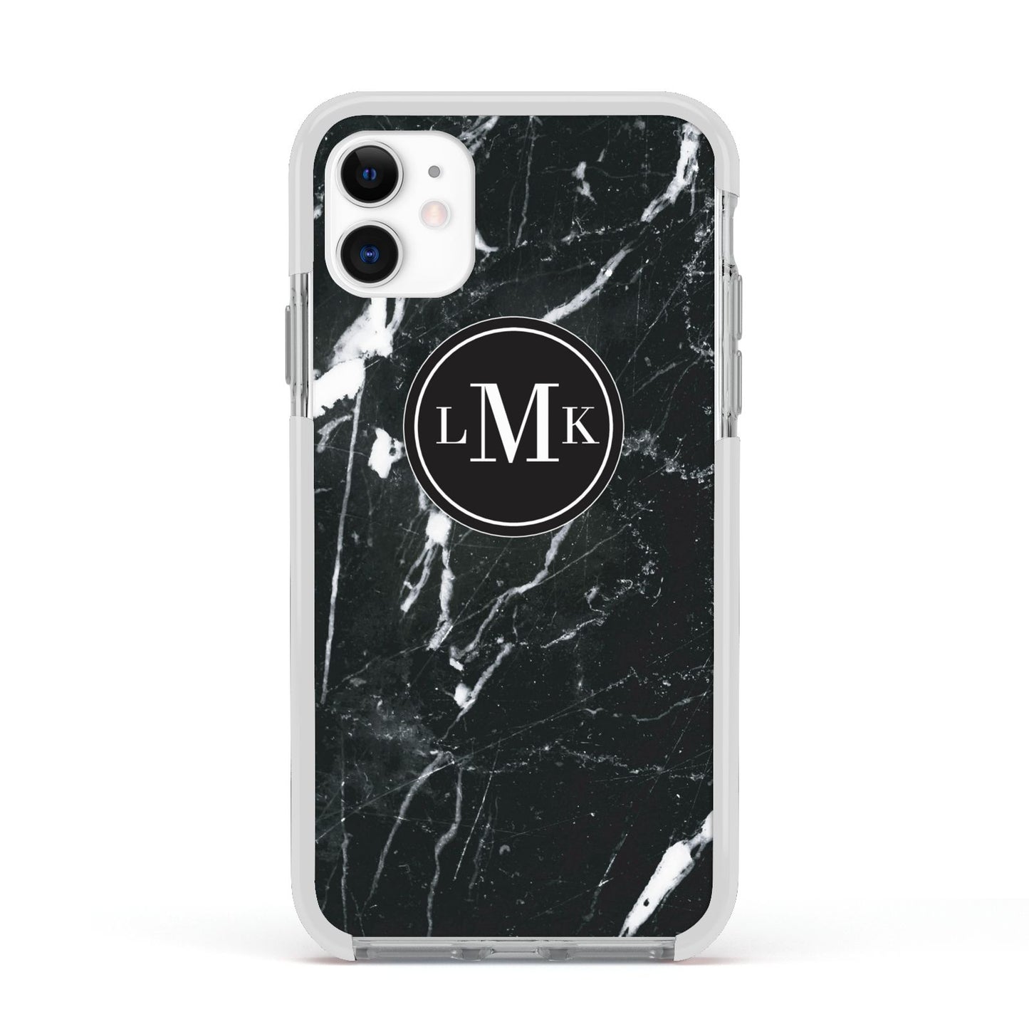Marble Custom Initials Circle Apple iPhone 11 in White with White Impact Case