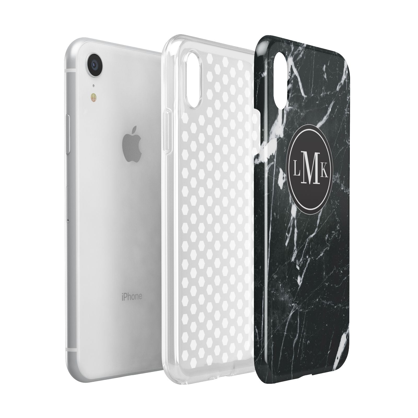 Marble Custom Initials Circle Apple iPhone XR White 3D Tough Case Expanded view