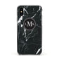 Marble Custom Initials Circle Apple iPhone Xs Impact Case Black Edge on Black Phone