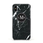Marble Custom Initials Circle Apple iPhone Xs Impact Case Black Edge on Silver Phone