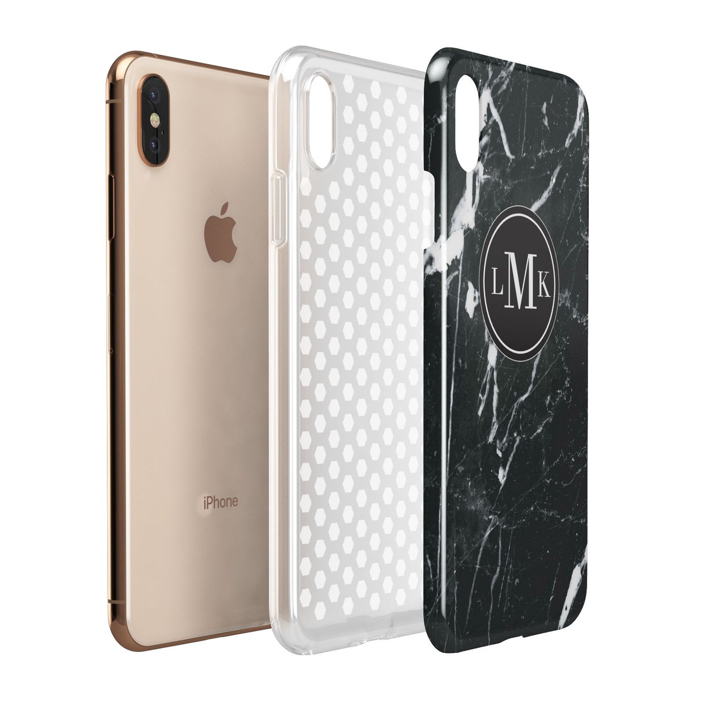 Marble Custom Initials Circle Apple iPhone Xs Max 3D Tough Case Expanded View