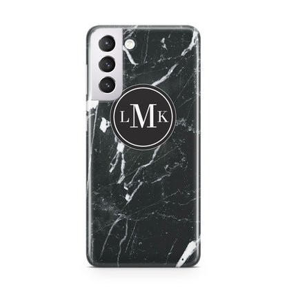 Marble Custom Initials Circle Samsung S21 Case