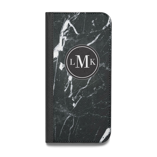 Marble Custom Initials Circle Vegan Leather Flip iPhone Case