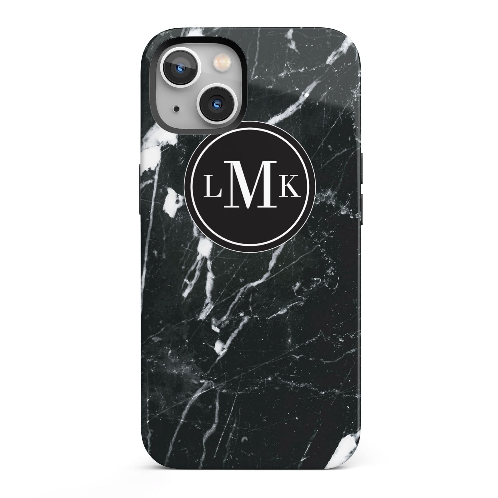 Marble Custom Initials Circle iPhone 13 Full Wrap 3D Tough Case