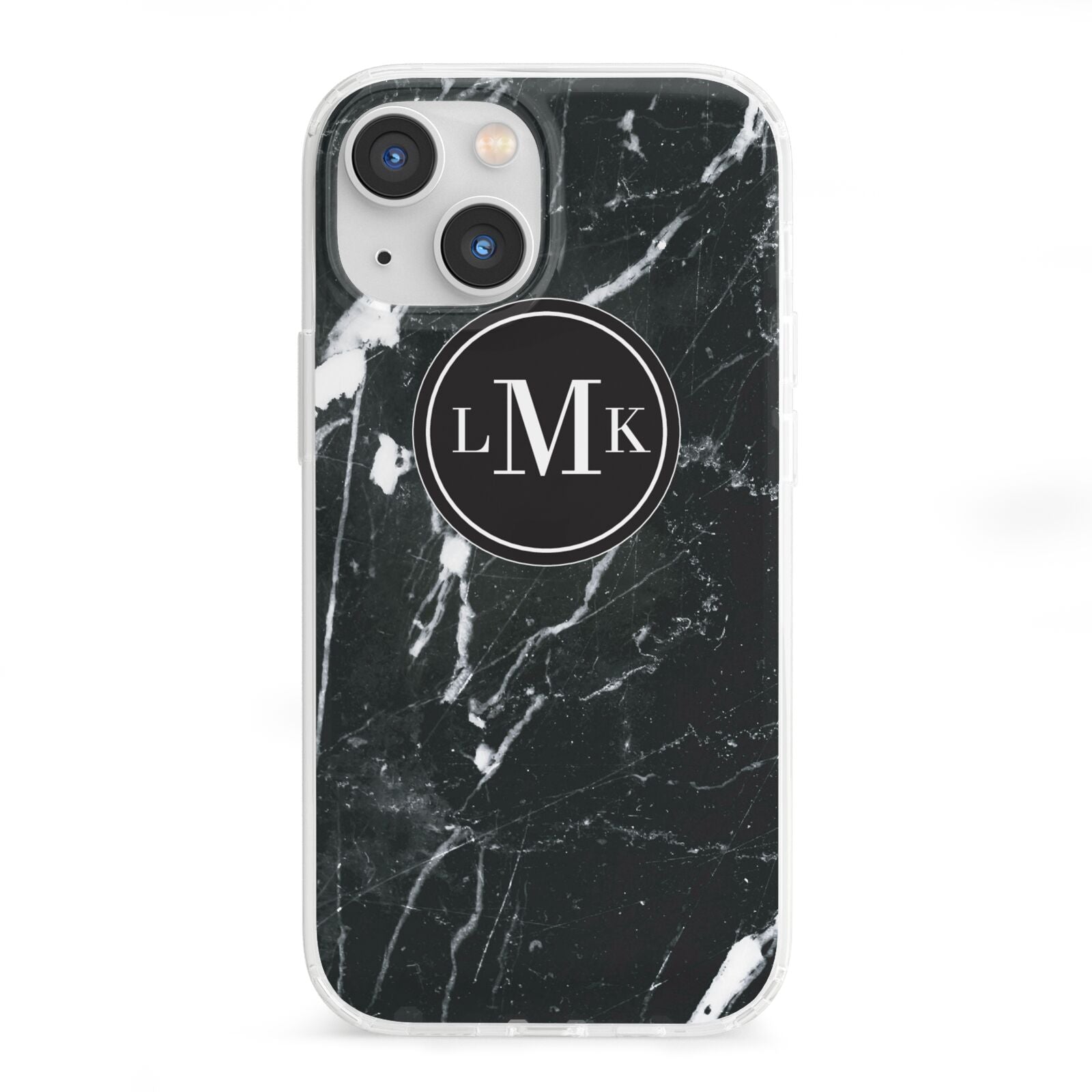 Marble Custom Initials Circle iPhone 13 Mini Clear Bumper Case