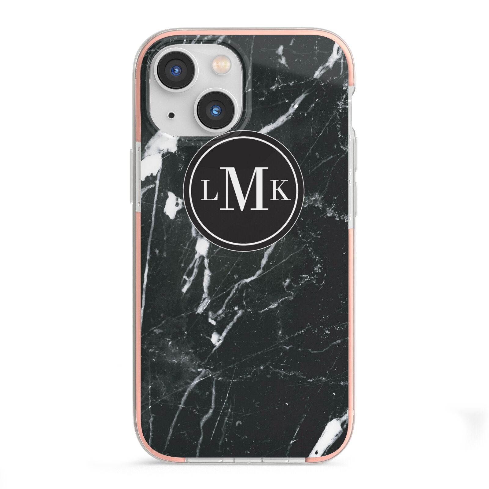 Marble Custom Initials Circle iPhone 13 Mini TPU Impact Case with Pink Edges