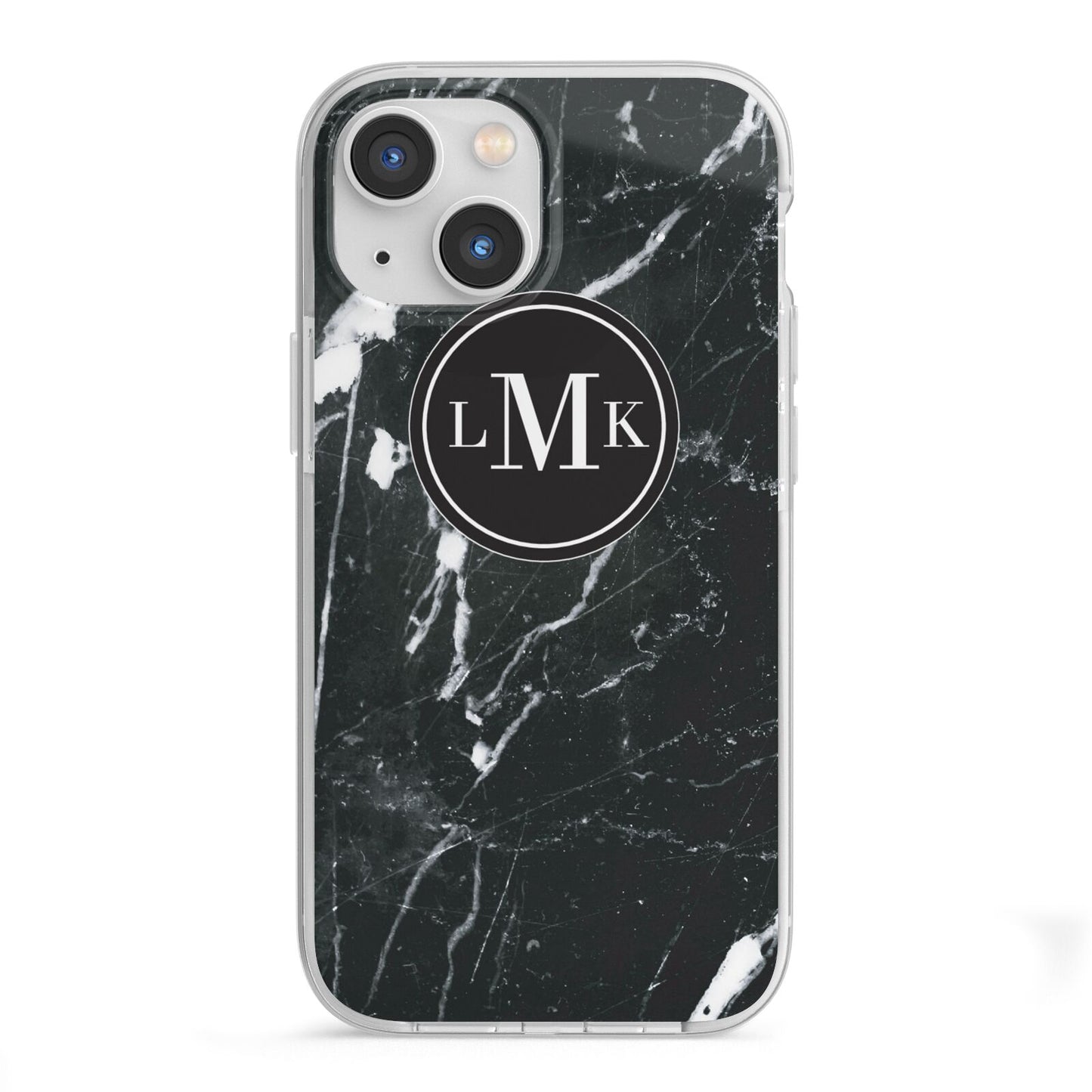 Marble Custom Initials Circle iPhone 13 Mini TPU Impact Case with White Edges