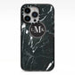Marble Custom Initials Circle iPhone 13 Pro Black Impact Case on Silver phone