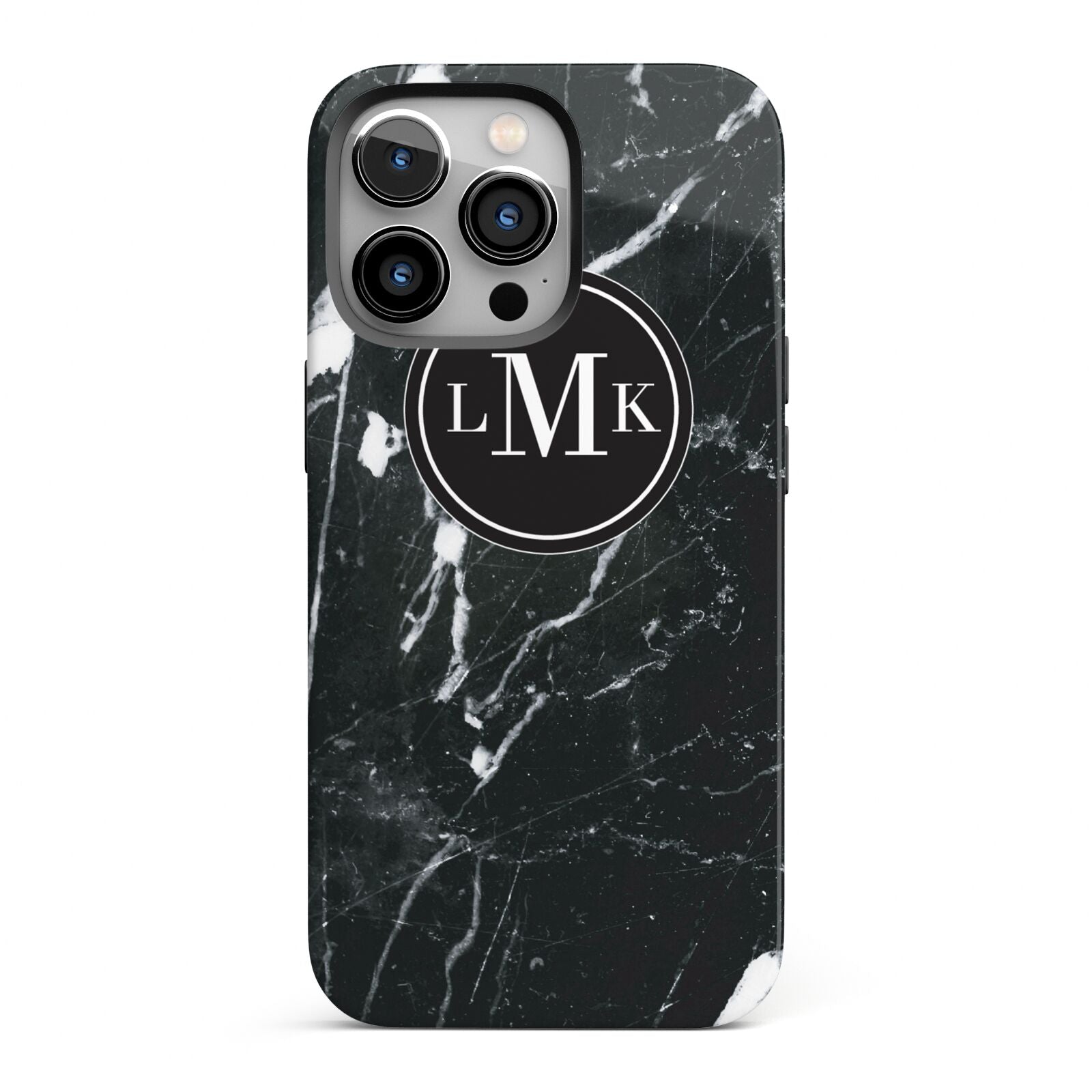 Marble Custom Initials Circle iPhone 13 Pro Full Wrap 3D Tough Case