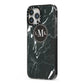 Marble Custom Initials Circle iPhone 13 Pro Max Black Impact Case Side Angle on Silver phone
