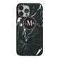 Marble Custom Initials Circle iPhone 13 Pro Max Black Impact Case on Silver phone