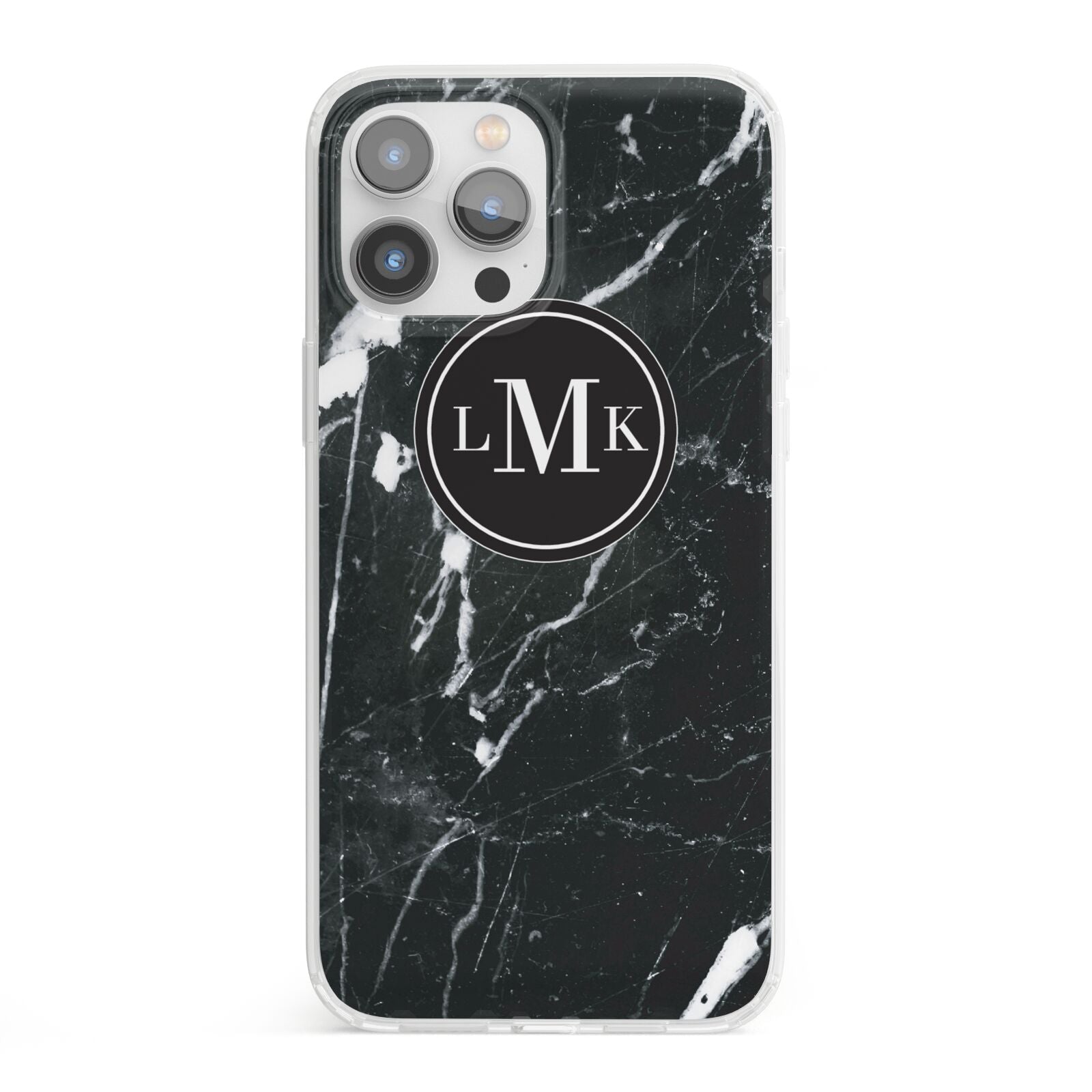 Marble Custom Initials Circle iPhone 13 Pro Max Clear Bumper Case