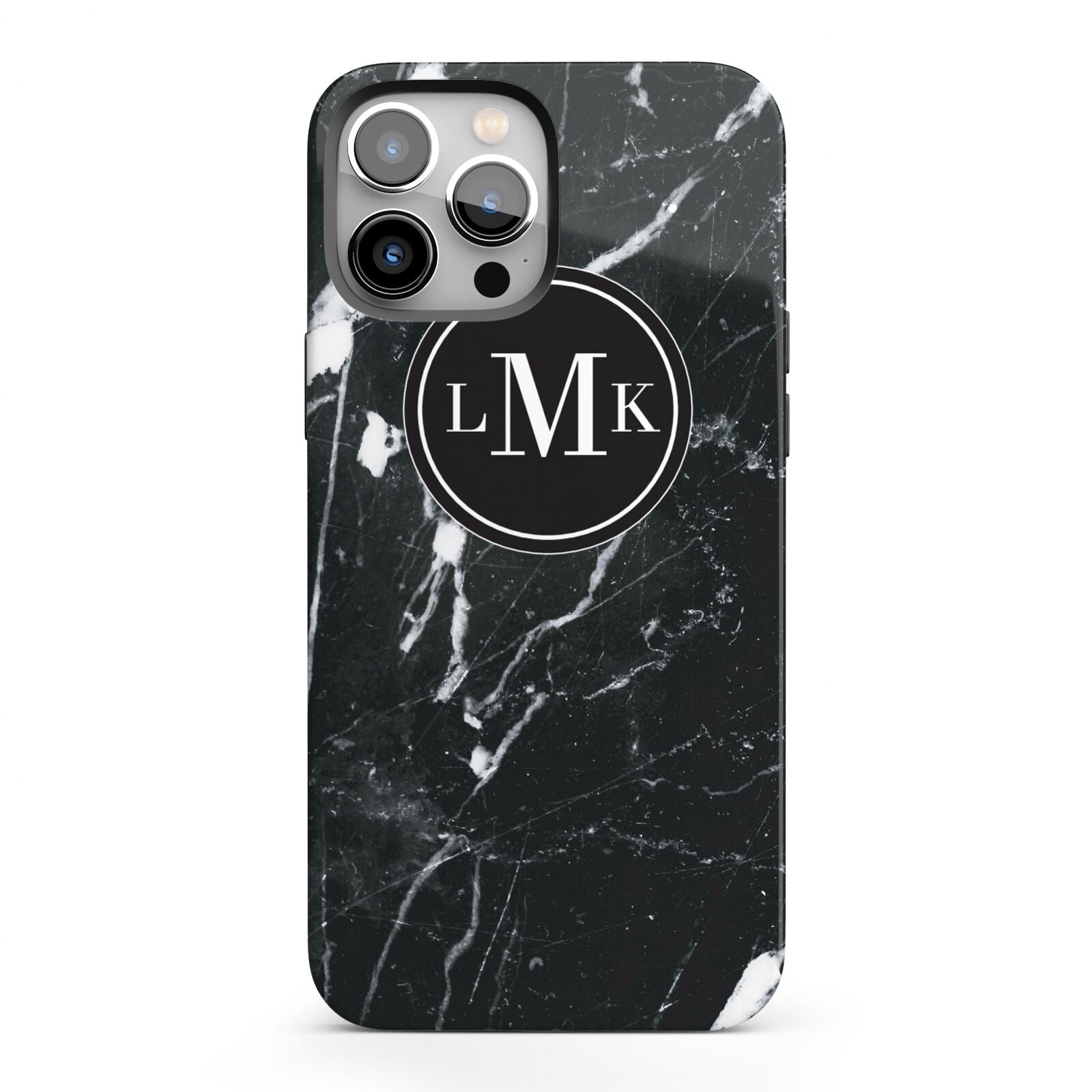 Marble Custom Initials Circle iPhone 13 Pro Max Full Wrap 3D Tough Case