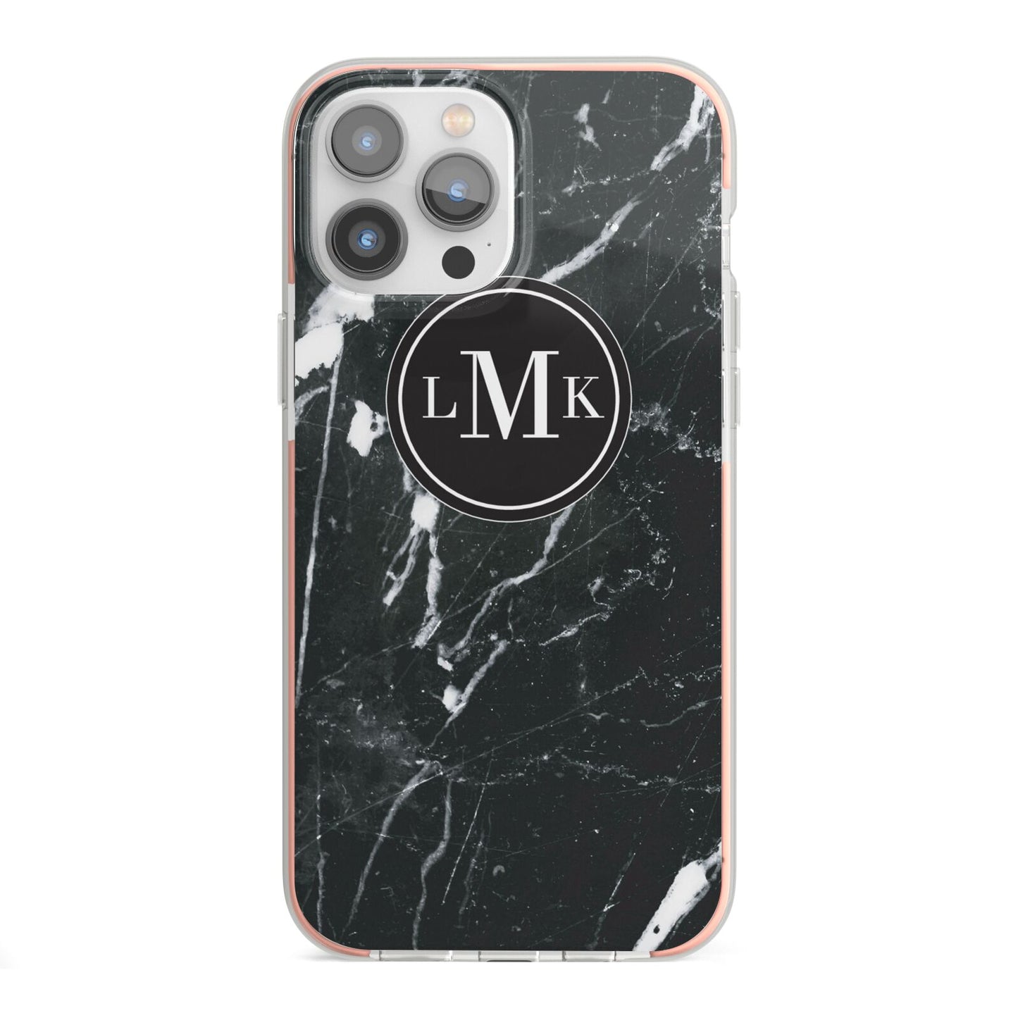 Marble Custom Initials Circle iPhone 13 Pro Max TPU Impact Case with Pink Edges