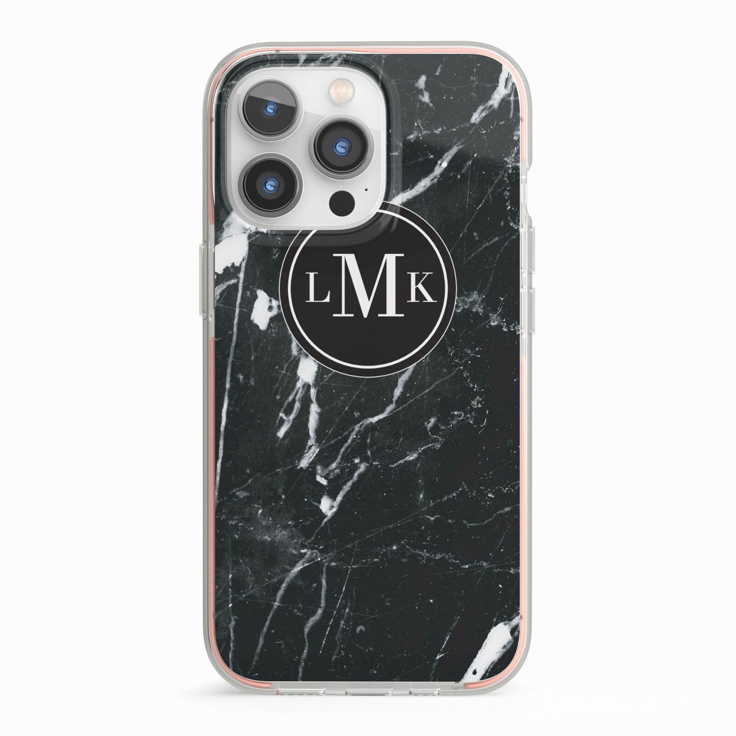 Marble Custom Initials Circle iPhone 13 Pro TPU Impact Case with Pink Edges