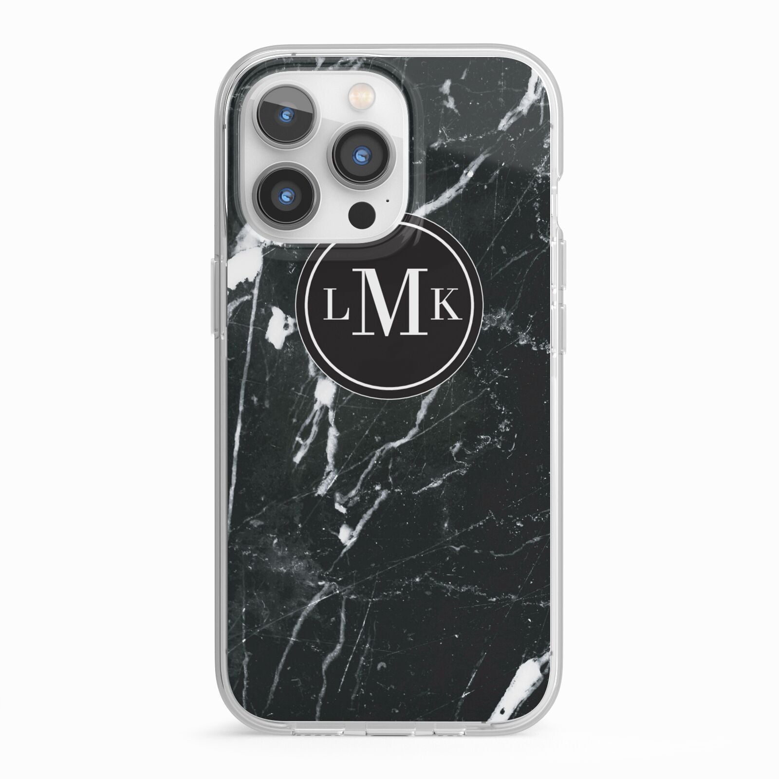 Marble Custom Initials Circle iPhone 13 Pro TPU Impact Case with White Edges