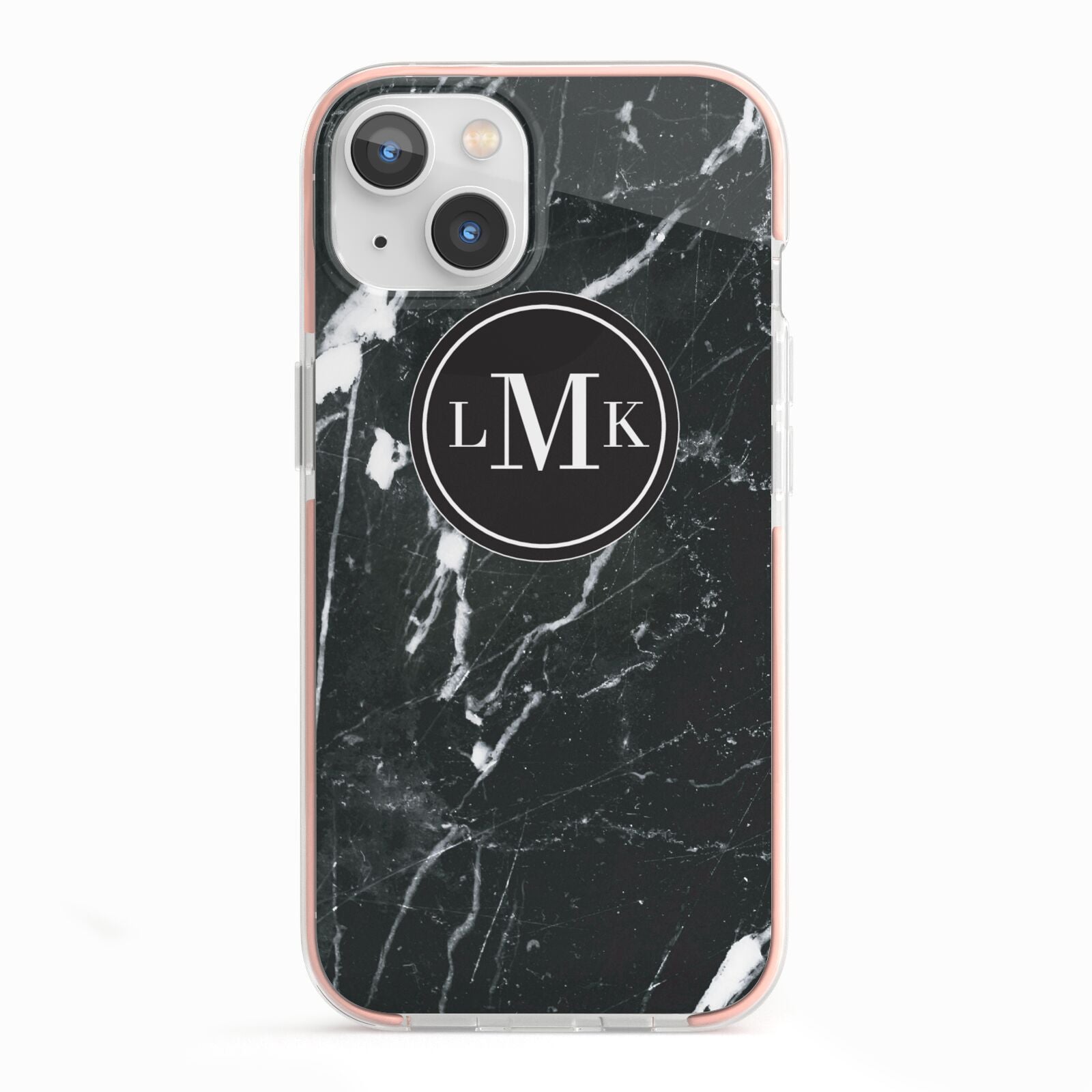 Marble Custom Initials Circle iPhone 13 TPU Impact Case with Pink Edges