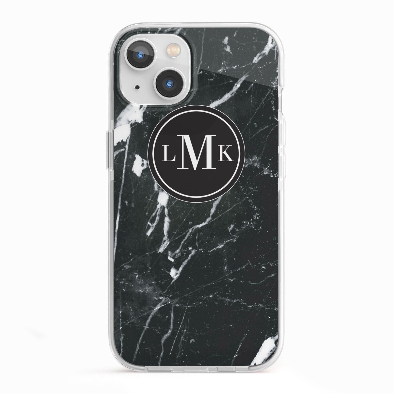 Marble Custom Initials Circle iPhone 13 TPU Impact Case with White Edges