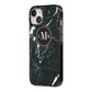 Marble Custom Initials Circle iPhone 14 Black Impact Case Side Angle on Silver phone