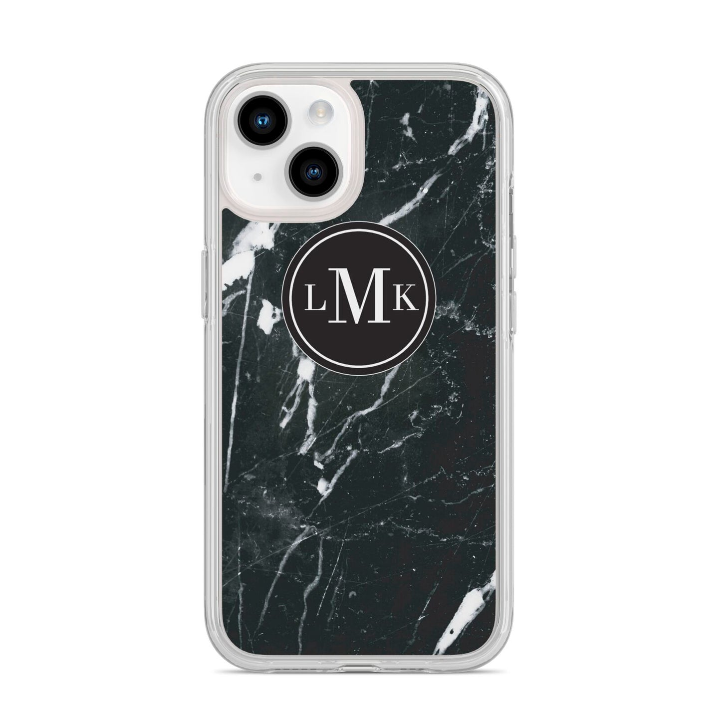 Marble Custom Initials Circle iPhone 14 Clear Tough Case Starlight