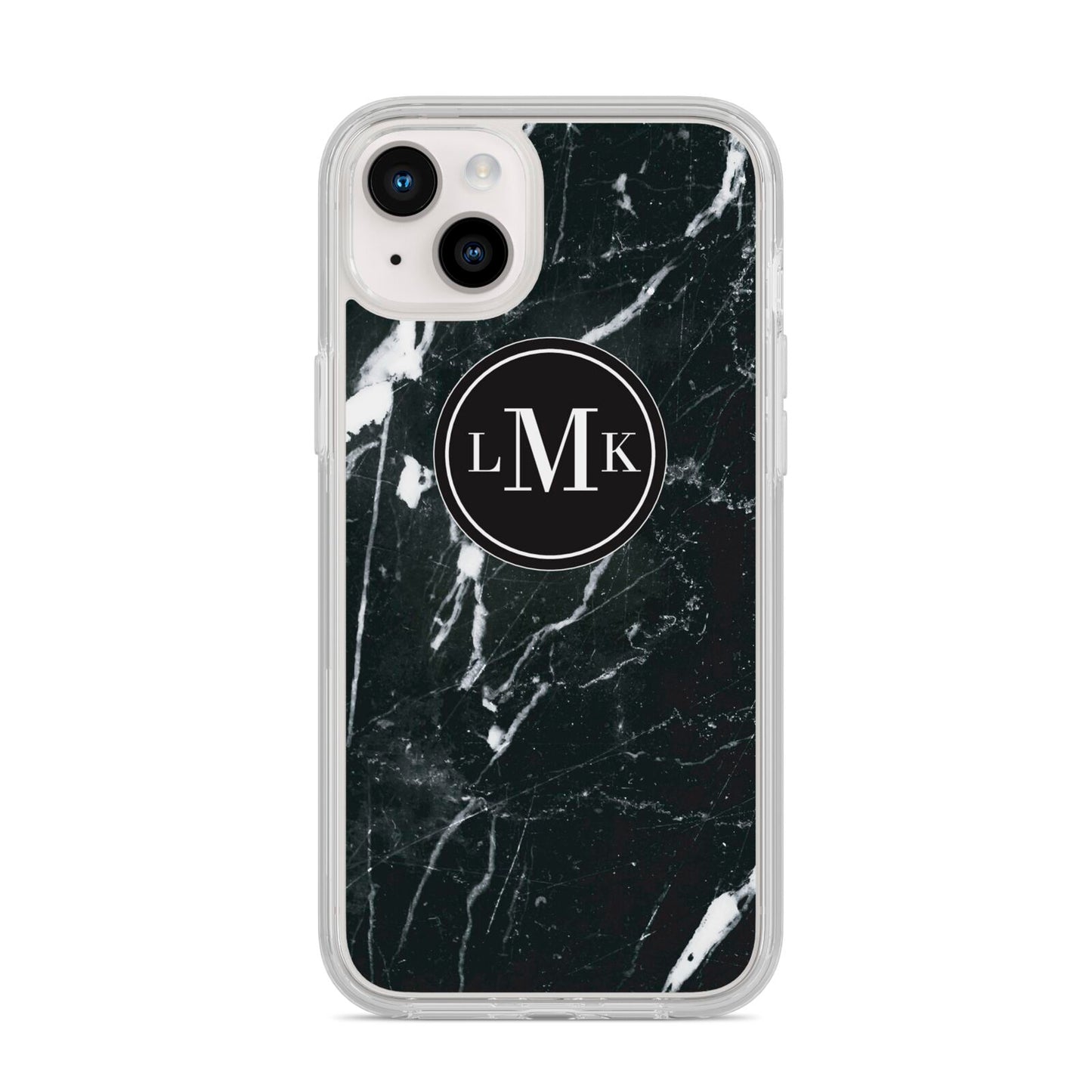 Marble Custom Initials Circle iPhone 14 Plus Clear Tough Case Starlight