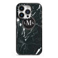 Marble Custom Initials Circle iPhone 14 Pro Black Impact Case on Silver phone