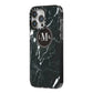 Marble Custom Initials Circle iPhone 14 Pro Max Black Impact Case Side Angle on Silver phone