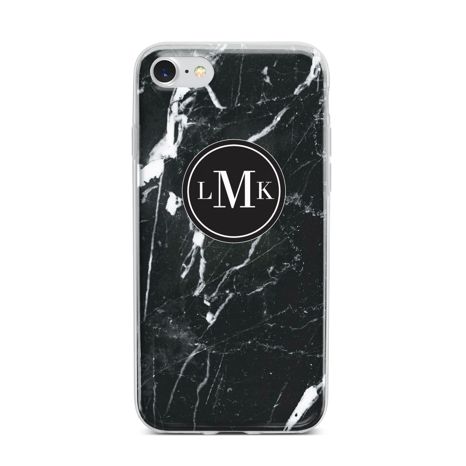 Marble Custom Initials Circle iPhone 7 Bumper Case on Silver iPhone