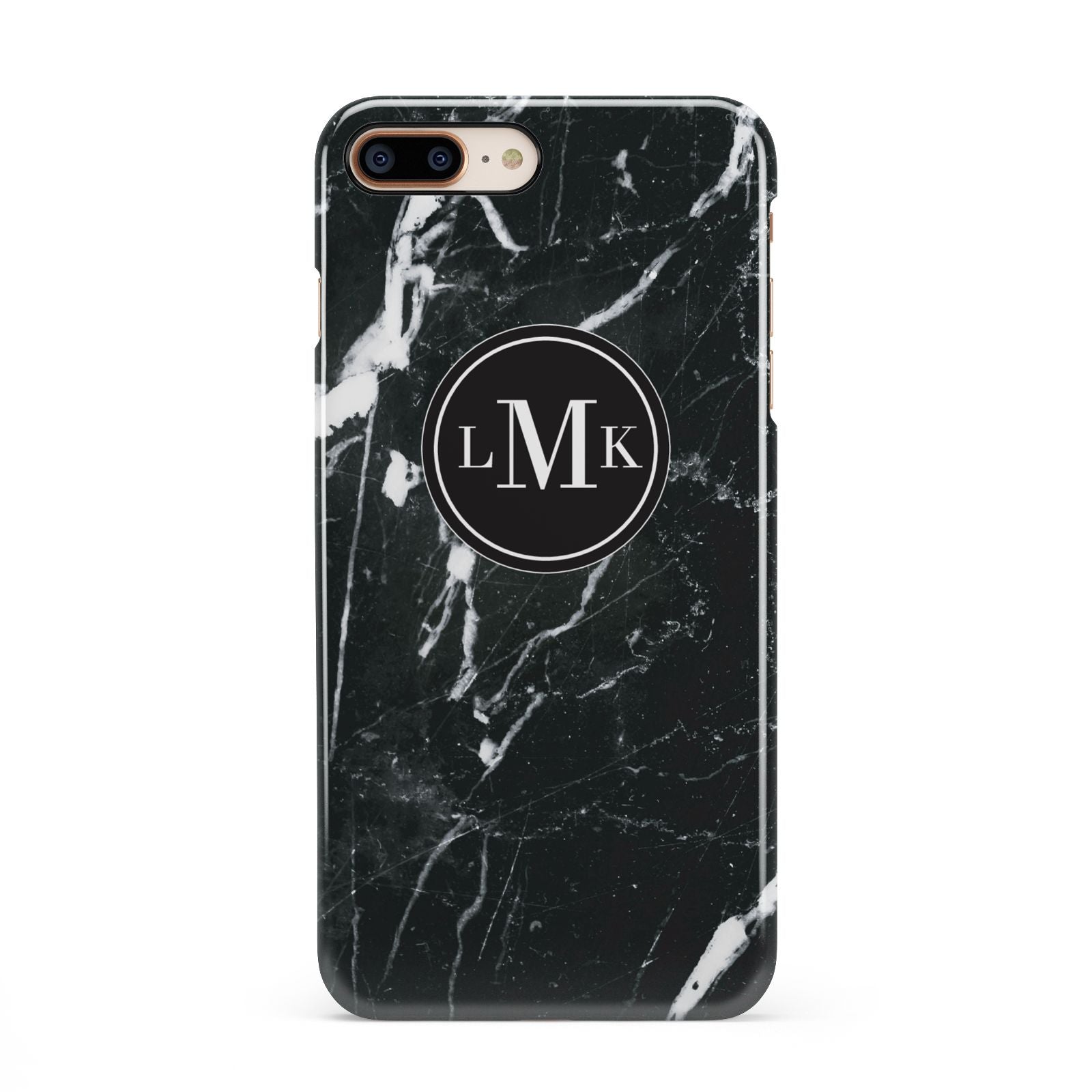 Marble Custom Initials Circle iPhone 8 Plus 3D Snap Case on Gold Phone