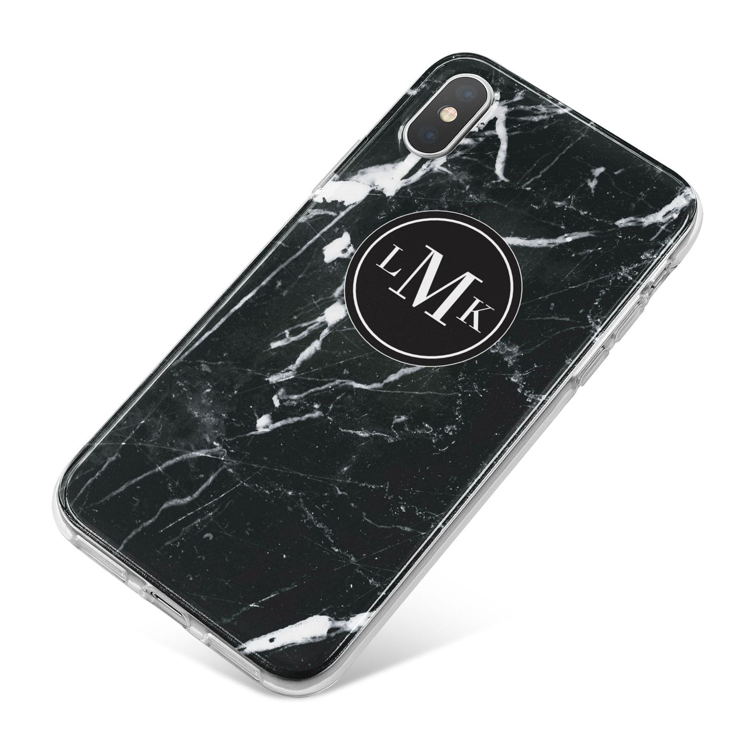 Marble Custom Initials Circle iPhone X Bumper Case on Silver iPhone