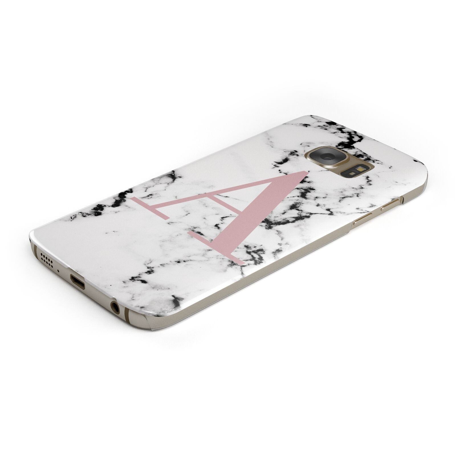 Marble Effect Pink Initial Personalised Protective Samsung Galaxy Case Angled Image