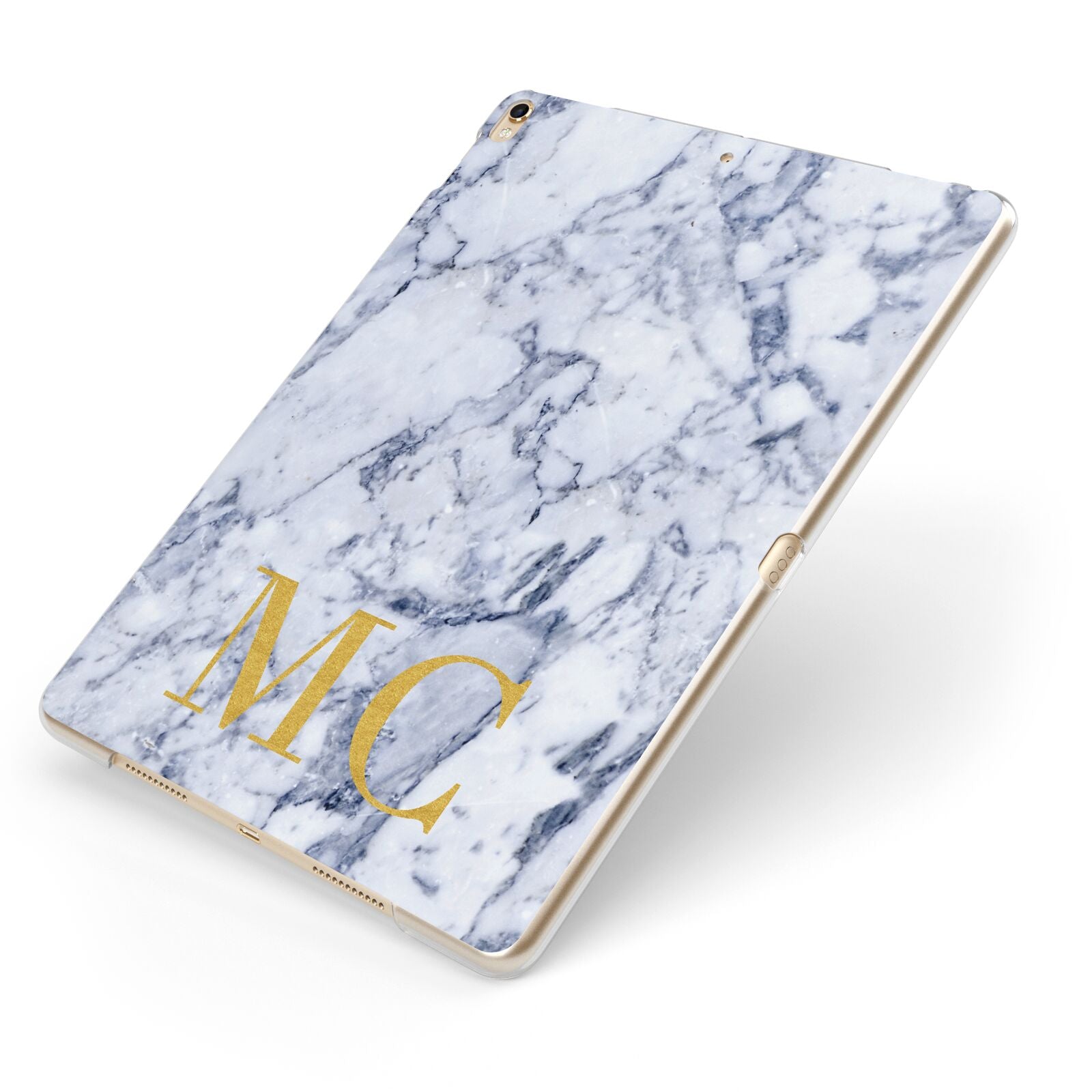 Marble Gold Initial Personalised Apple iPad Case on Gold iPad Side View