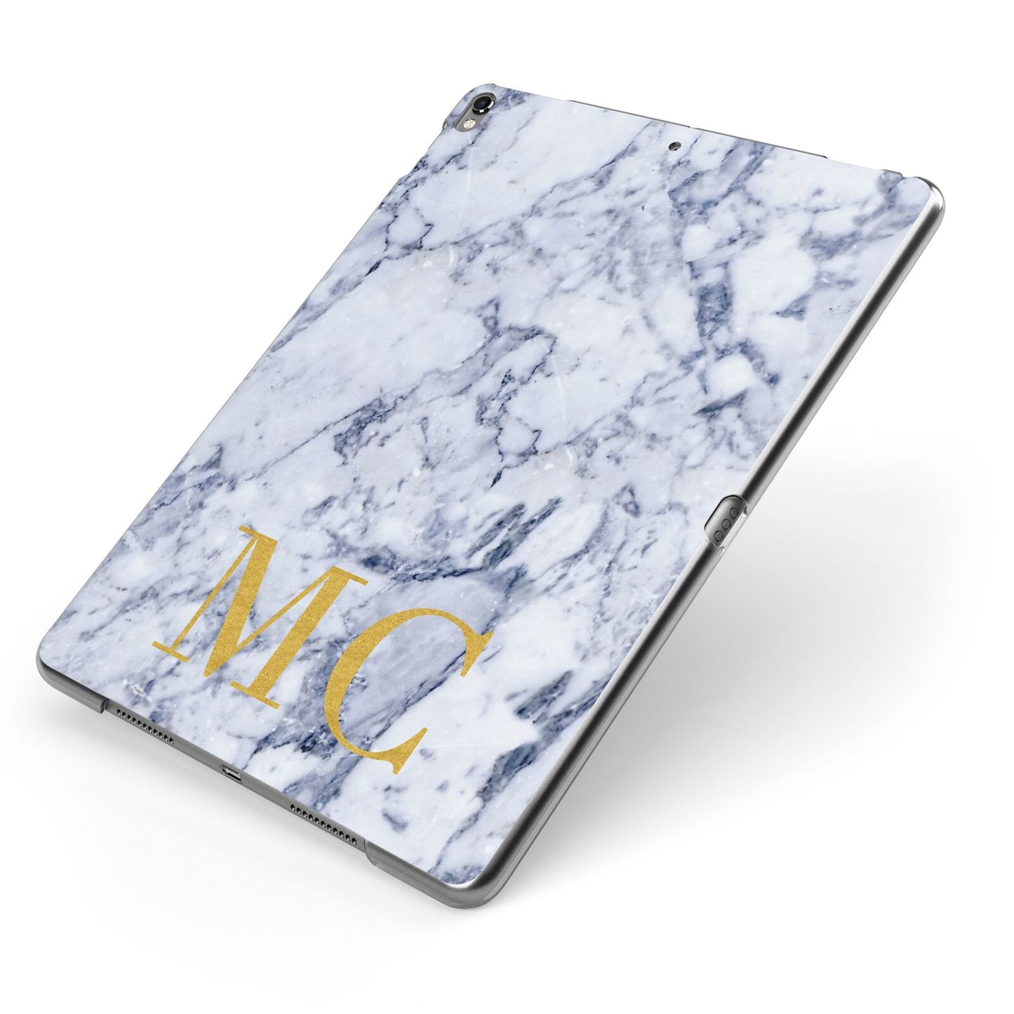 Marble Gold Initial Personalised Apple iPad Case on Grey iPad Side View